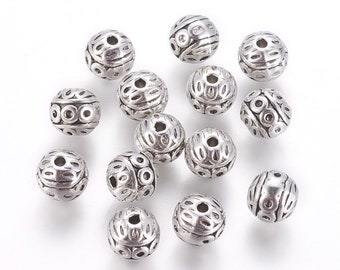 Lot De 20 Perles Argent Tibétain Bronze 8mm - Neuf Pour Création Bijoux (Chine)