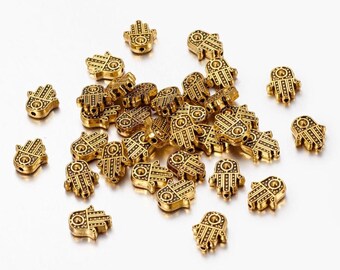 set of 10 Tibetan silver hand of Fatima beads 12x10 mm