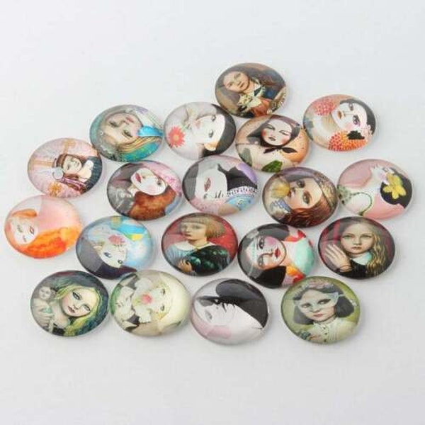 lot de 10 cabochons en verre 12 mm " personnages "