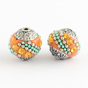 2 superb Indonesian beads in antique silver alloy 16x14 mm
