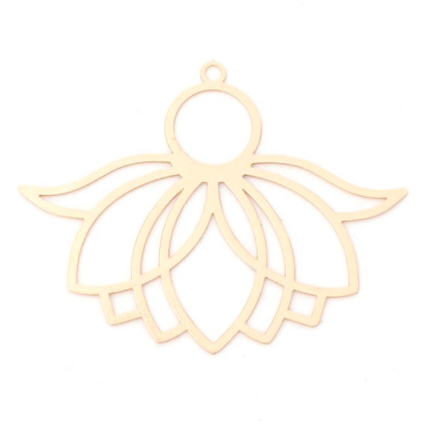 2 Pendentifs Estampe en Filigrane en acier inoxydable fleur de lotus 39x31 mm