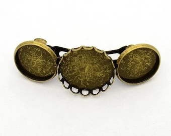 2 Supports de barrette clip bronze triple cabochon 20 et 16mm