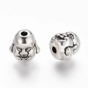 set of 5 Tibetan silver Buddha head beads 11 mm silver plated
