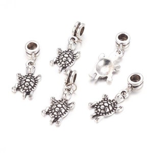 set of 4 Tibetan silver charm beads 23 mm silver turtle