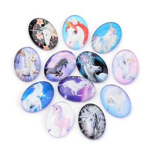 lot de 10 cabochons 25x18 mm licorne