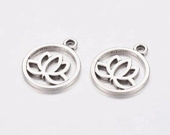 5 pendentifs Breloques fleur de lotus en alliage 24x20 mm