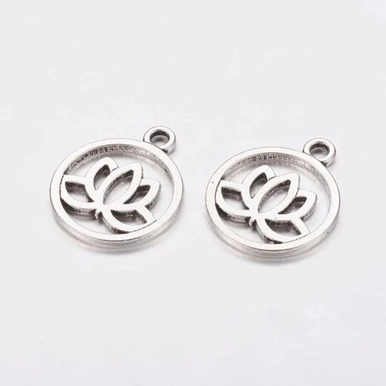 5 pendentifs Breloques fleur de lotus en alliage 24x20 mm image 1