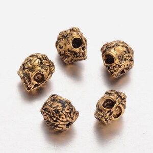set of 5 beads 3D in golden Tibetan silver 9x6 mm