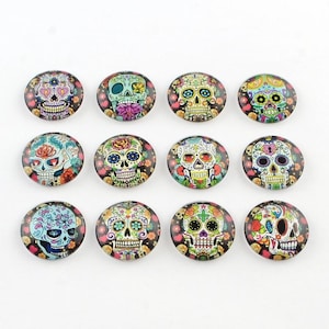 lot de 10 cabochons en verre tête de mort crane