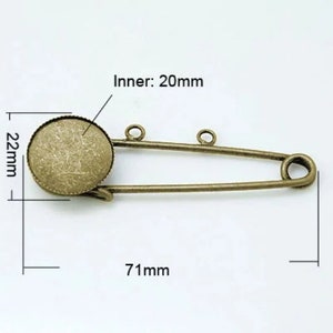 4 Brooch Supports Pin Bronze color for 20 mm cabochon