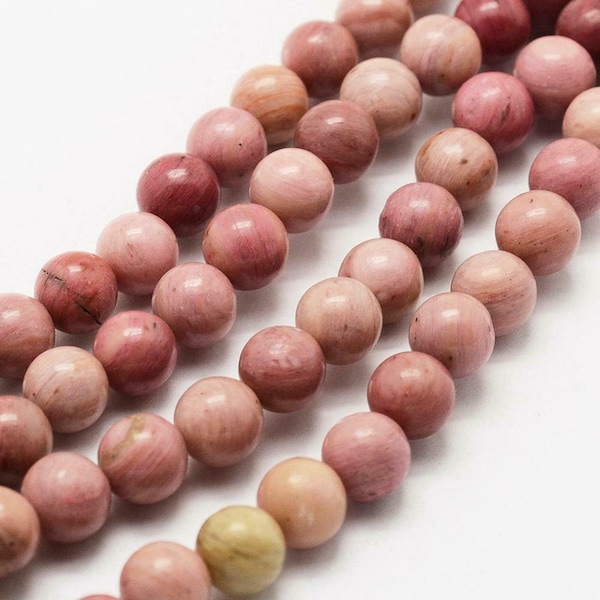 28 perles 6 mm en rhodochrosite gemme naturel