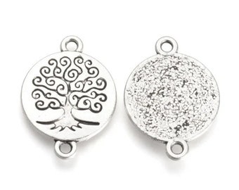 Lot de 4 breloques connecteurs médaille arbre de vie 20 mm