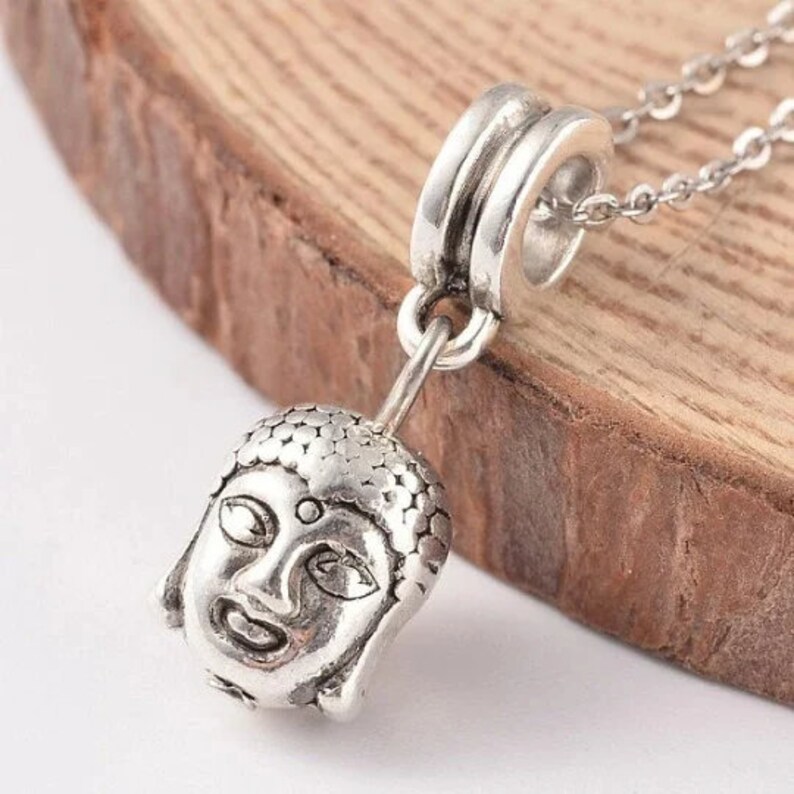 Set of 4 beads Charm Buddha Head Tibetan silver 11 mm silver image 1