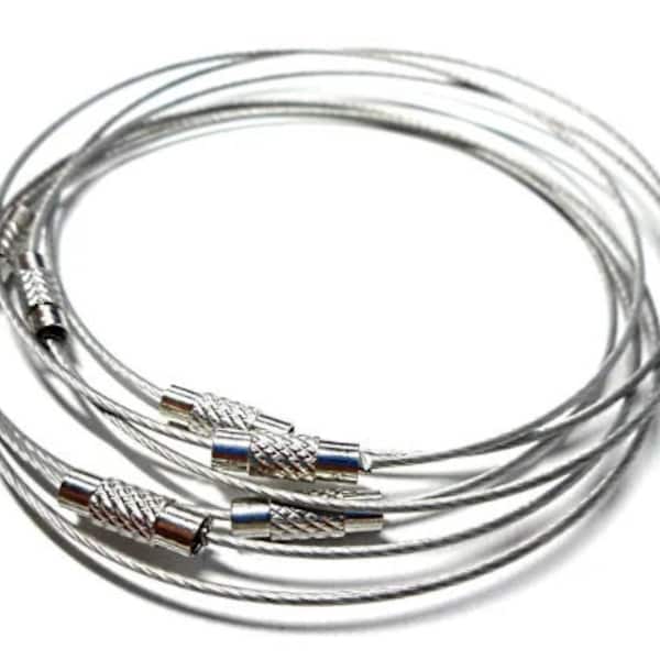 set of 5 semi-rigid stainless steel cable bracelets with screw clasp