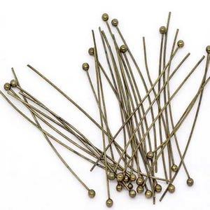 50 Needles Nails Ball Head Rods in Copper Bronze Brass 50x0.5 mm