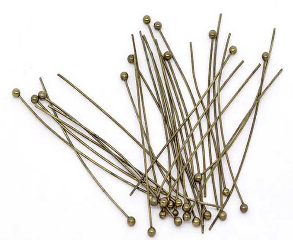 Lot De 50 Tiges Clous En Laiton Doré Tête Ronde Boule 50x0,6 Mm - Sans Nickel, Fabriqué En France