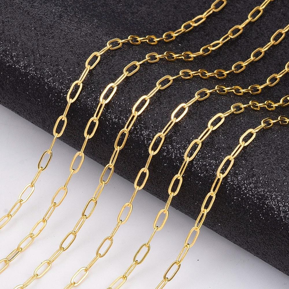 Chaîne En Laiton Doré Maille Trombone 7.6x2.6 Mm - Vendue Au Mètre - 1 à 5 Mètres