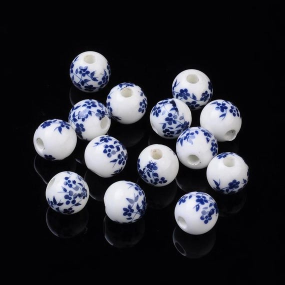 Lot De 10 Perles En Porcelaine Chinoise - Diamètre 8 Mm - Neuf Pour Création De Bijoux