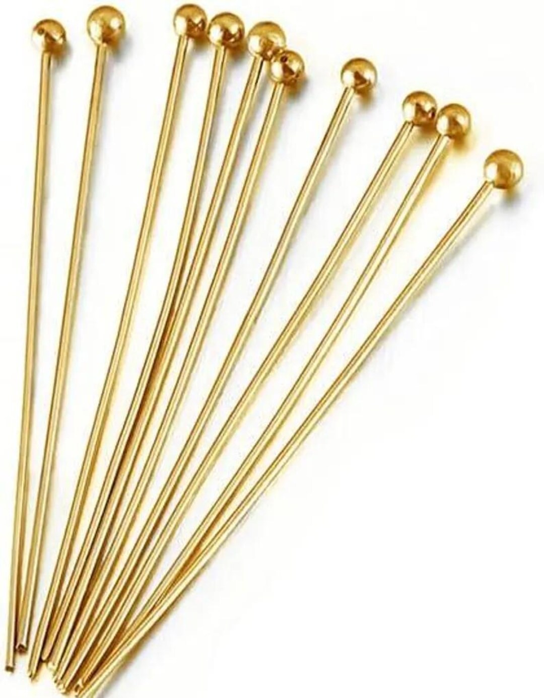 Lot De 25 Aiguilles/clous Tiges à Tête Sphérique Plaqué Or 14k - Longueur 50 Mm - Neuf
