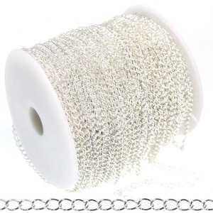 Chaîne Bijoux Maille Cheval 4x3 Mm - 1 Mètre Gris - Pour Création De Colliers, Sautoirs, Bracelets