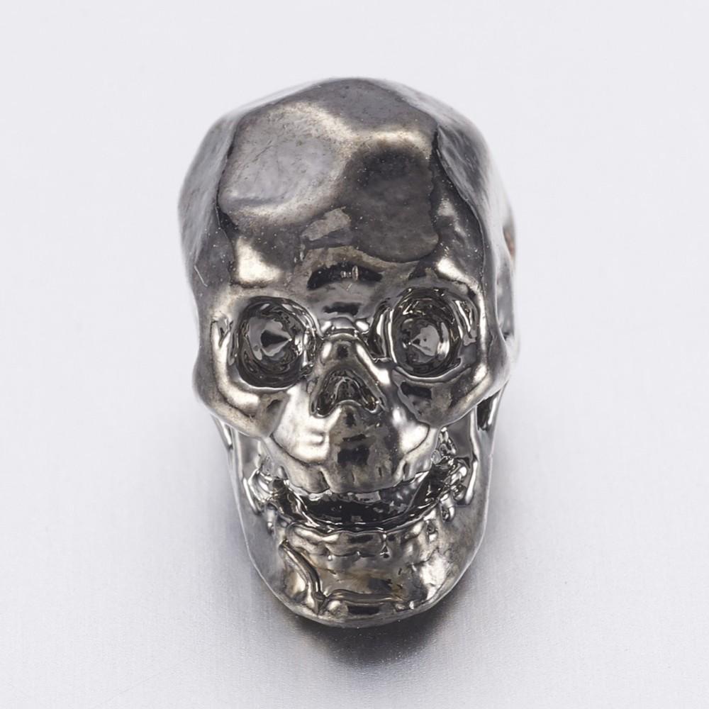 Lot De 5 Perles Tête De Mort En Argent Tibétain - 12x8 Mm - Neuf