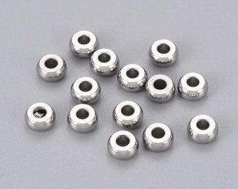 lot of 30 silver spacer roundel beads 6x3 mm in stainless steel