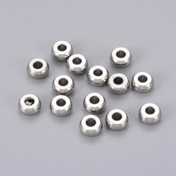 lot de 30 Perles intercalaires rondelles argentées 6x3 mm en acier inoxydable