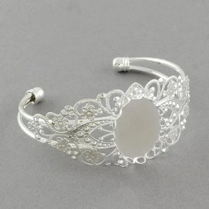 silver bracelet for cabochon support 25x18 mm filigree