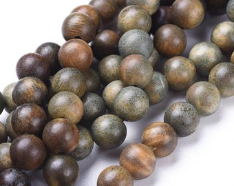 lot de 60 Perles en bois de santal 6 mm naturelles