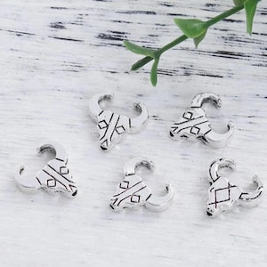 6 silver metal buffalo skull beads 13x14mm