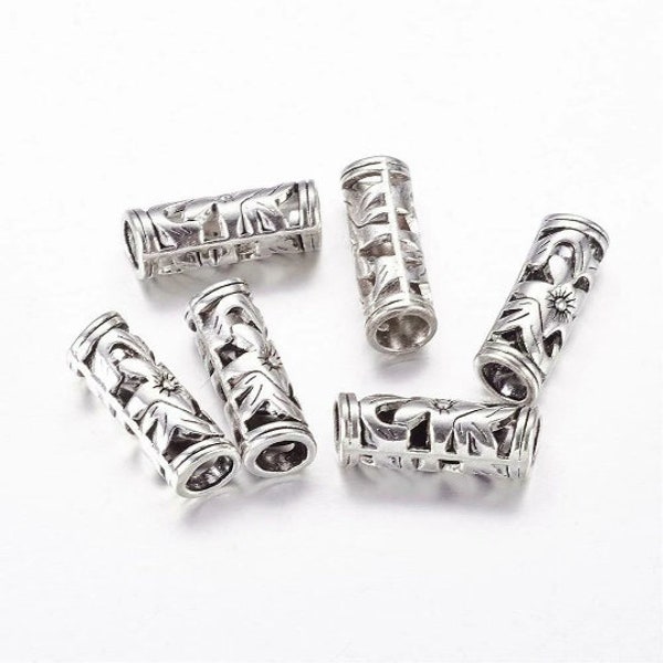 lot de 5 perles tubes 23x8 mm en argent tibétain