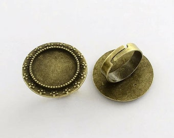 2 supports de bague réglable couleur bronze pour cabochon 18 mm