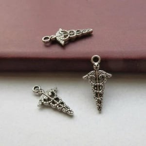 Set of 5 Tibetan Silver Caduceus Pendant Charms 23x13mm