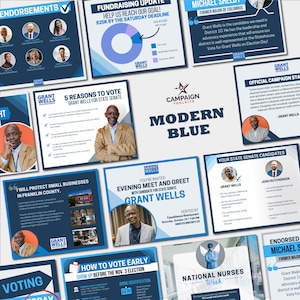 Election Campaign Bundle (88 Political Social Media Graphics for Voter Turnout, Events, Endorsements, and More)