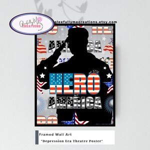 Framed Wall Art &quot;Hero in America, est. 1776,&quot; Patriotic Home Decor for Active Military & Military Veterans, Patriotic Wall Hanging Gift Idea