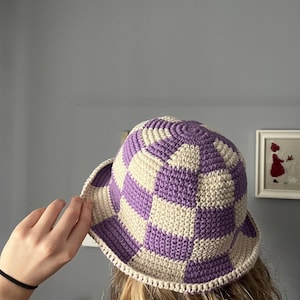 Checkered Crochet Bucket Hat, Bucket Hat, Checkered Hat, Crochet Hat