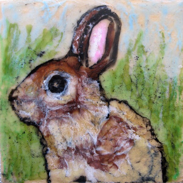 Trish McFerran Spring Bunny Encaustic Art 501