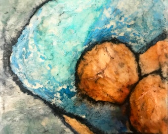 Encaustic Oranges in a Blue Bowl II