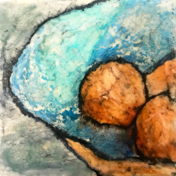 Encaustic Oranges in a Blue Bowl II