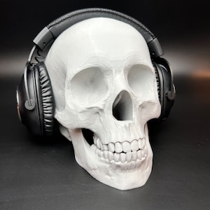 Human Skull Decoration Prop Or Headphone Stand , Halloween , Office , Desktop , 3D printed , Room Decor , Paintable Bust