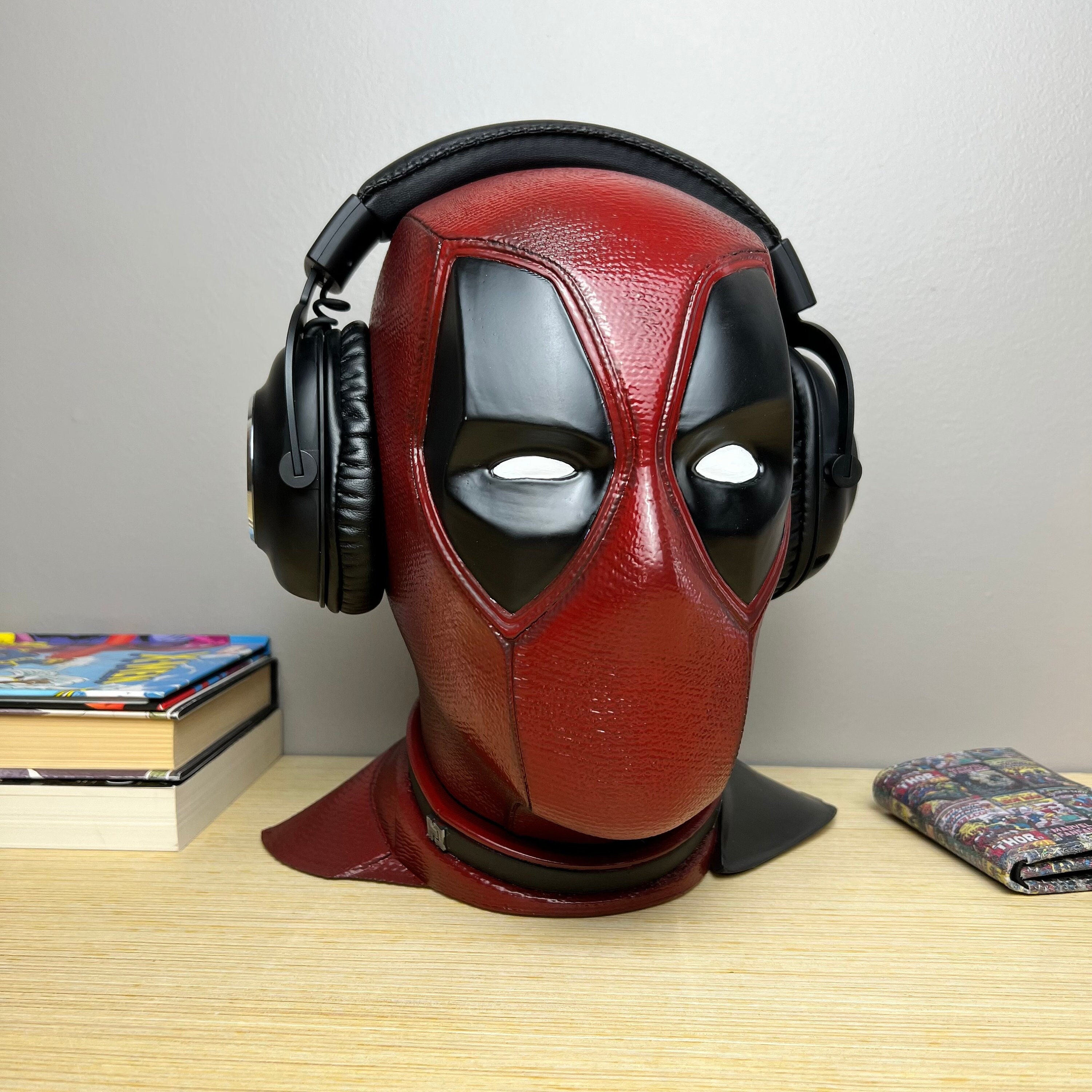 Life Size Painted Deadpool Headphone Stand Prop 3D Printed Headphone Holder Paintable Bust Room
