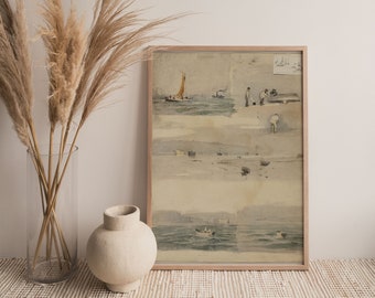 Printed and Shipped | Vintage Sketch and Watercolor of Ocean and Boats by Edouard Manet | Poster Print | Fine Art Print | Mailed Art