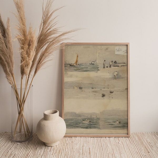 Printed and Shipped | Vintage Sketch and Watercolor of Ocean and Boats by Edouard Manet | Poster Print | Fine Art Print | Mailed Art