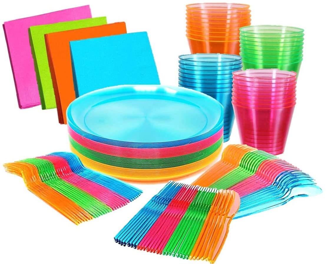 Let's Glow Party Supplies Neon Tableware Paper Plate Cup Napkin