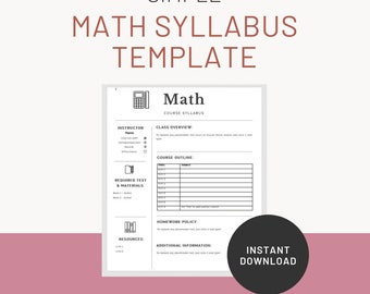 Plantilla de plan de estudios simple para cursos de matemáticas de MS/HS / Fácil de editar / Divertida y profesional