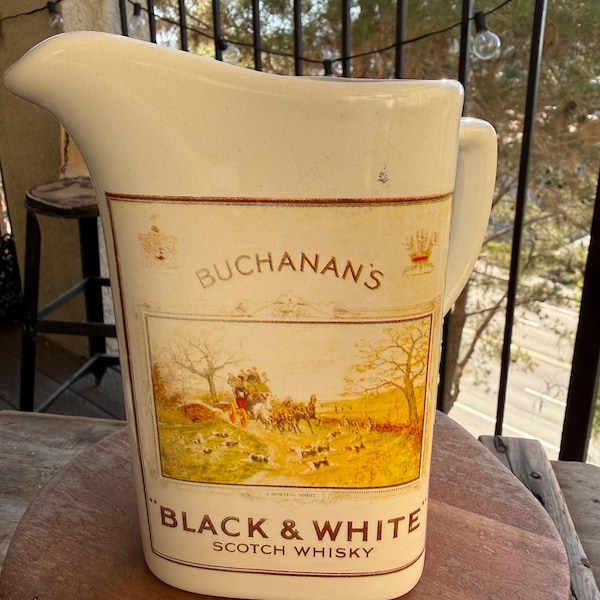 Vintage Ceramic Promotional Pitcher for Buchanan's Black & White Scotch Whisky