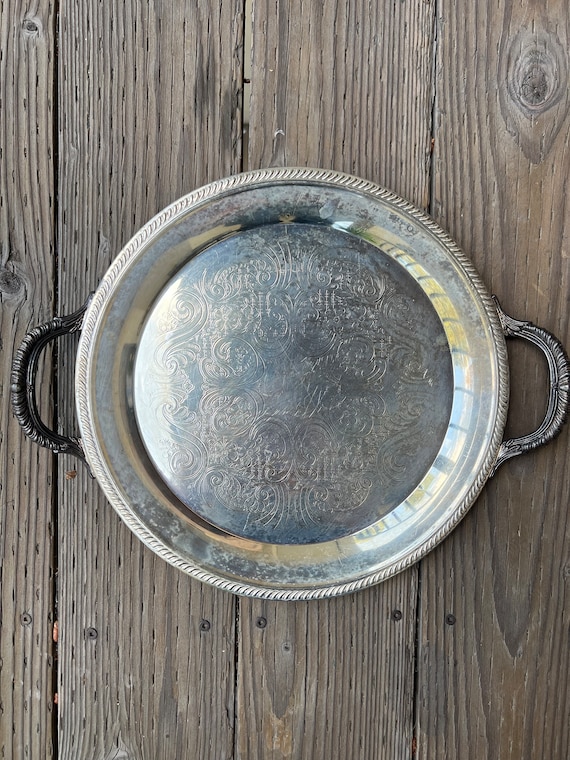 米国ヴィンテージ F.B. Rogers 銀仕上げ皿 F.B. Rogers Silver Company 1883 #1203 Tray With Handles - Etsy