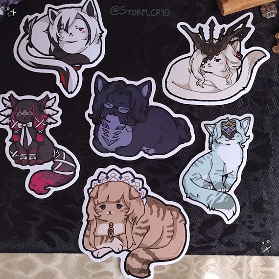 Fatui Harbingers Cats - Genshin Impact | Vinyl Stickers | Il Dottore, Arlecchino, Columbina, Pantalone, Sandrone, La Signora [First Batch]