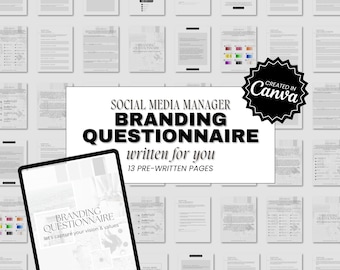 Cuestionario de marca para gestores de redes sociales / Plantilla de Canva (Descarga digital)