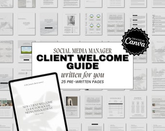 Guía de bienvenida para clientes del gestor de redes sociales: plantilla editable (Canva)